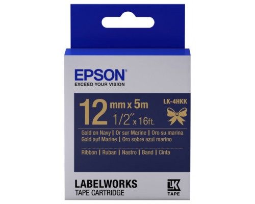 EPSON Cartucho de etiquetas de cinta satinada LK-4HKK oro/azul marino de 12 mm (5 m)