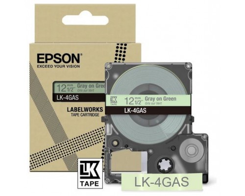 EPSON Cartucho de etiquetas Colour Tape   Green/Grey 12mm(8m)   LK-4GAS