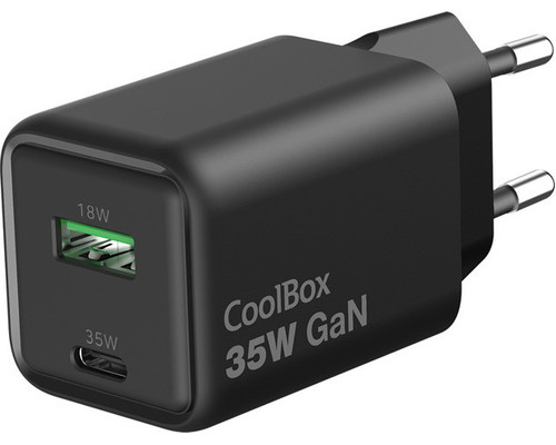 COOLBOX Cargador Gan 35W USB-A/USB-C Pared Negro COOLBOX Cargador Gan 35W USB-A/USB-C Pared Negro