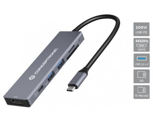 Conceptronic Docking USB-C 6in1 1xHDMI 4K 2xUSB-A 3.0 1xUSB-C Alimentacion 100W 1xSD 1xMicroSD