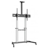 AISENS - SOPORTE DE SUELO PRO CON RUEDAS, BANDEJAS PARA DVD Y SOPORTE DE CAMARA PARA MONITOR/TV 100KG DE 60-100, NEGRO-PLATA