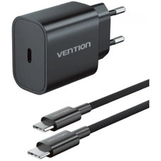 CARGADOR PARED 20W USB-C + CABLE USB-C A LIGHTNING NEGRO VENTION (Espera 4 dias)