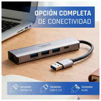 iggual Hub USB-A 5 puertos 3xUSB + RJ45 + tipo C