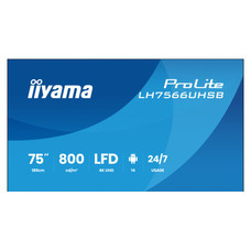 MONITOR IIYAMA 75" , UHD IPS PANEL, HAZE 1%, 800CD/M, HORIZ Y VERT, SIGNAL FAILOVER, MM 2X 10W,  HDMI 2X, DP, USB 2.0 X2, WIFI, LAN, WALL MOUNT INCL, CONTROL LAN / RS232C, IISIGNAGE2  E-SHARE, ANDROID 11 OS,  24/7,(800X800)(LH7566UHSB-B1AG) (Espera 4