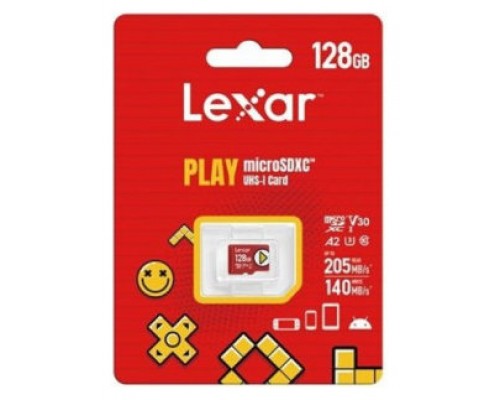 LEXAR 128GB PLAY MICROSDXC™ UHS-I CARDS, UP TO 205MB/S READ, 140MB/S WRITE, C10 A2 V30 U3 (Espera 4 dias)
