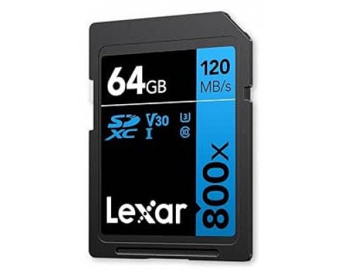 LEXAR 64GB PROFESSIONAL 800X PRO SDXC UHS-I CARDS,  UP TO 150MB/S READ, C10 V30 U3 (Espera 4 dias)