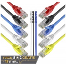 Pack 8 Cables + 2 GRATIS Ethernet CAT6 RJ45 24AWG 0.5m + 15 Bridas Max Connection (Espera 2 dias)