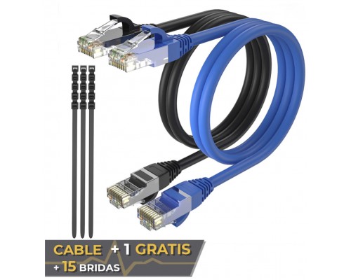 Cable + 1 GRATIS Ethernet CAT6 RJ45 24AWG 3m + 15 Bridas Max Connection (Espera 2 dias)