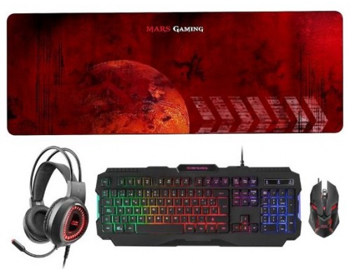 Mars Gaming MCPRGB2 Combinación Teclado USB, Ratón, Alfombrilla y Cascos, Español (Espera 4 dias)