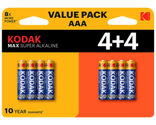 PILAS AAA KODAK MAX ALCALINA LR3 PACK 8 (4+4) UNIDADES