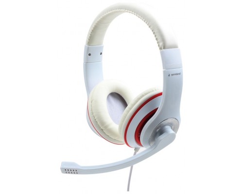 AURICULARES ESTEREO GEMBIRD  COLOR BLANCO CON ARO ROJO