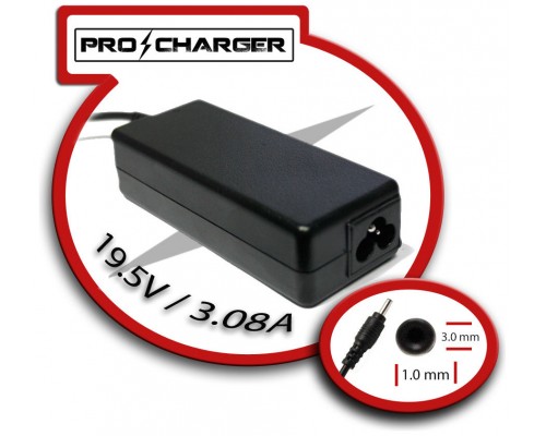 Cargador Ultrabook 19.5V/3.08A 3.0mm x 1.0mm 60w Pro Charger (Espera 2 dias)