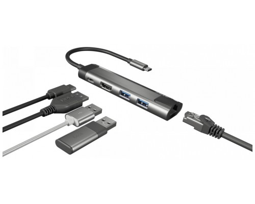 ADAPTADOR 5 IN 1 USB-C  NATEC FOWLER GO 2X USB 3.0 HUB, HDMI 4K, USB-C PD