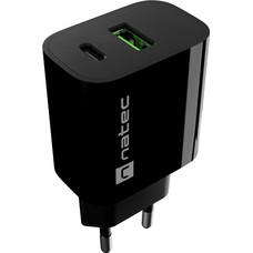 CARGADOR NATEC RIBERA 20W 1XUSB-A QC3.0 + 1XUSB-C PD3.0 NEGRO