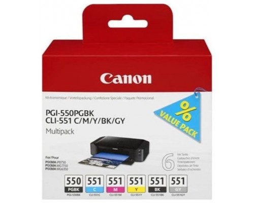 TINTA CANON MULTIPACK PGI550BK+CLI551 C/M/Y/B/G (Espera 4 dias)