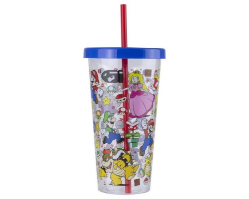 VASO DE PLÁSTICO CON PAJITA SUPER MARIO 700ML PALADONE PP8015NN (Espera 4 dias)