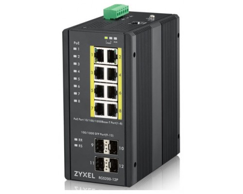 Zyxel RGS200-12P Gestionado L2 Gigabit Ethernet (10/100/1000) Energía sobre Ethernet (PoE) Negro (Espera 4 dias)