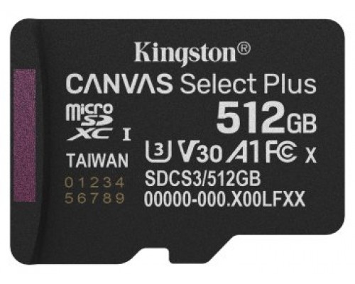 Kingston Technology 512GB micSDXC Canvas Select Plus Gen3 150R A1 (Adaptador de SD no incluido) (Espera 4 dias)