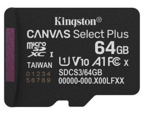 Kingston Technology 64GB micSDXC Canvas Select Plus Gen3 100R A1 (Adaptador de SD no incluido) (Espera 4 dias)