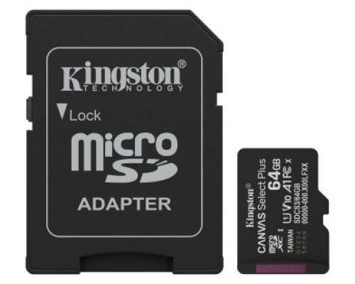 Kingston Technology 64GB microSDXC Canvas Select Plus Gen3 100MB/s A1 (Incluye adaptador de SD) (Espera 4 dias)