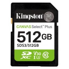 Kingston Technology 512 GB SDXC Canvas Select Plus Gen3 150 MB/s C10 UHS-I U3 V30 (Espera 4 dias)