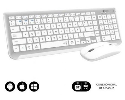 SUBBLIM Teclado con Ratón Bluetooth + 2.4G Combo Dual Prestige Extendido Plata/Blanco (Espera 4 dias)