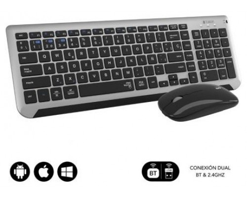 SUBBLIM Teclado con Ratón Bluetooth + 2.4G Combo Dual Prestige Extendido Gris/Negro (Espera 4 dias)