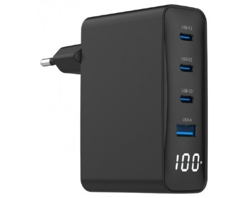 CARGADOR RAPIDO GEMBIRD USB GAN DE 4 PUERTOS 100 W LCD NEGRO