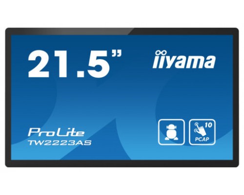 iiyama TW2223AS-B2 pantalla de señalización Panel plano interactivo 54,6 cm (21.5") Wifi 400 cd / m² Full HD Negro Pantalla táctil Procesador incorporado Android 12 24/7 (Espera 4 dias)